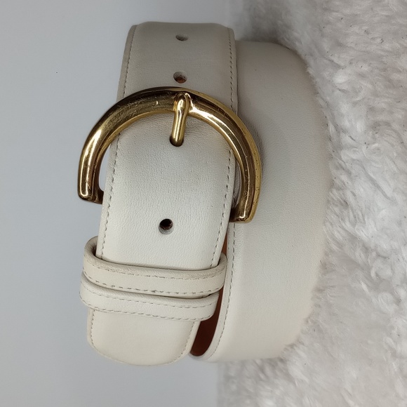 Coach Accessories - Coach Wide Belt White Leather Sz M Style 8500 Made in USA Solid Brass Buckle